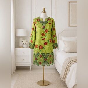 Designer Bernard Chandran M | Luxe Embroidered Floral Tunic Dress Boho Chic